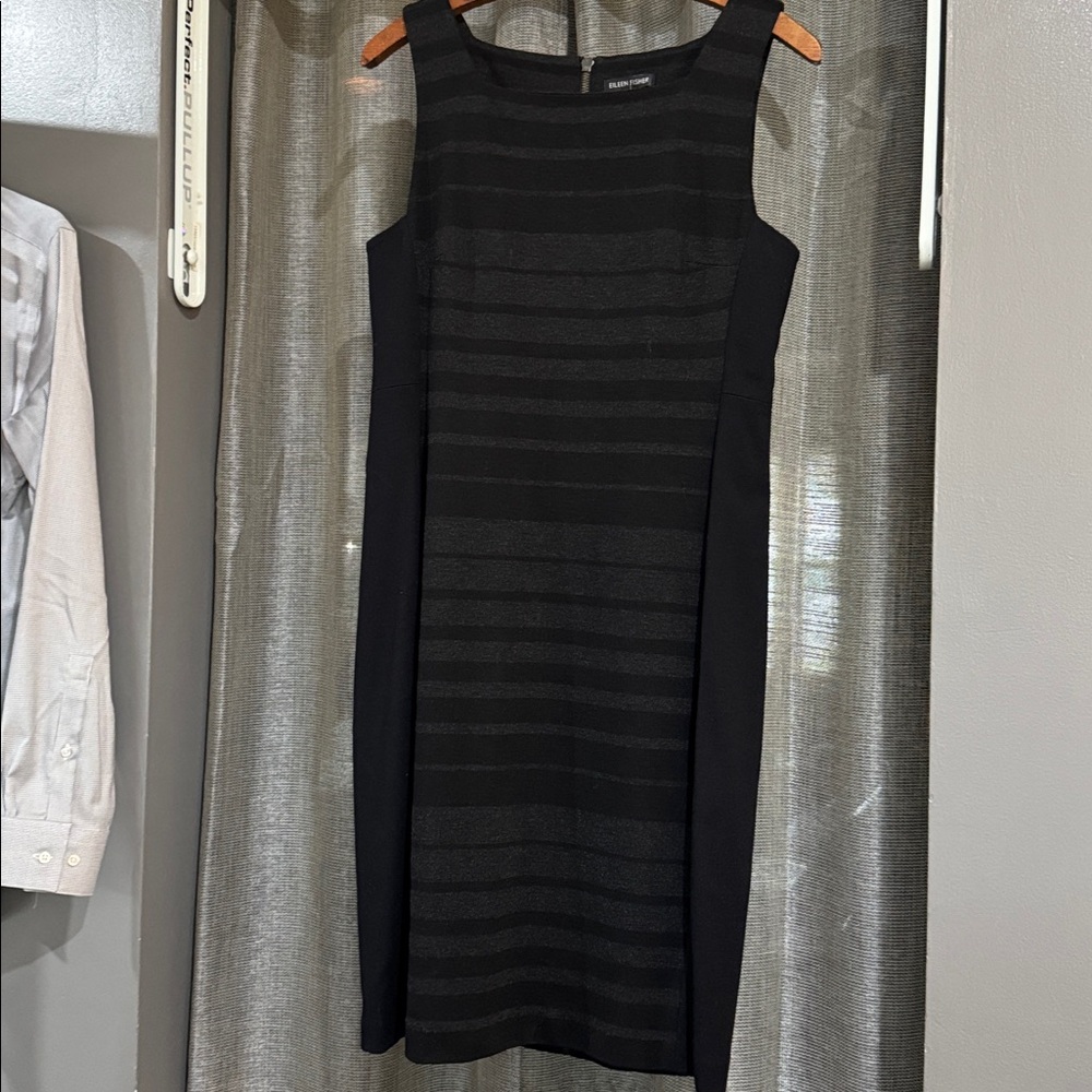 Eileen Fisher striped square neck ponte sheath dress 10